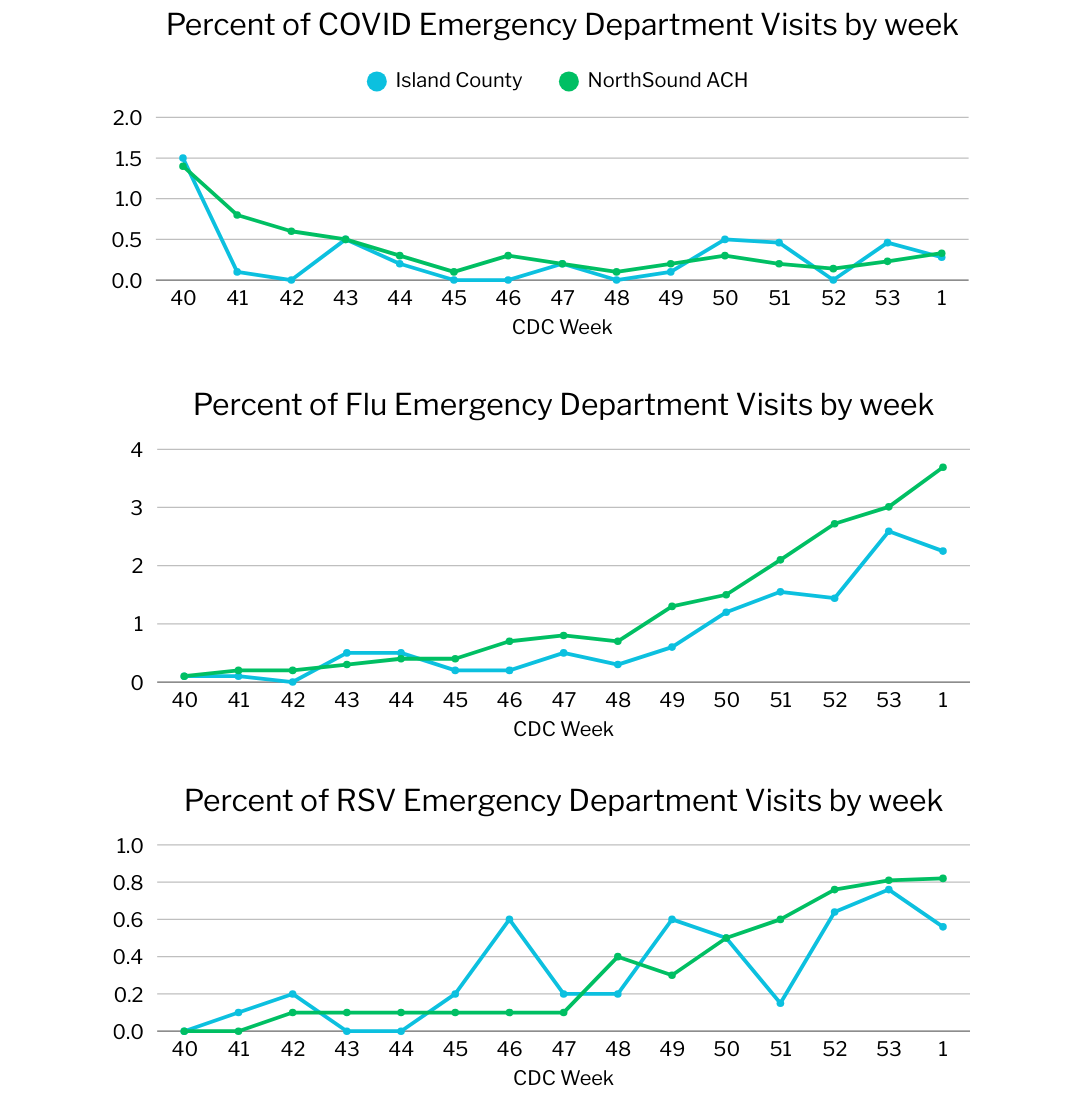 A graph comparing IC and NSACH percentages of respiratory illness emergency department room visits